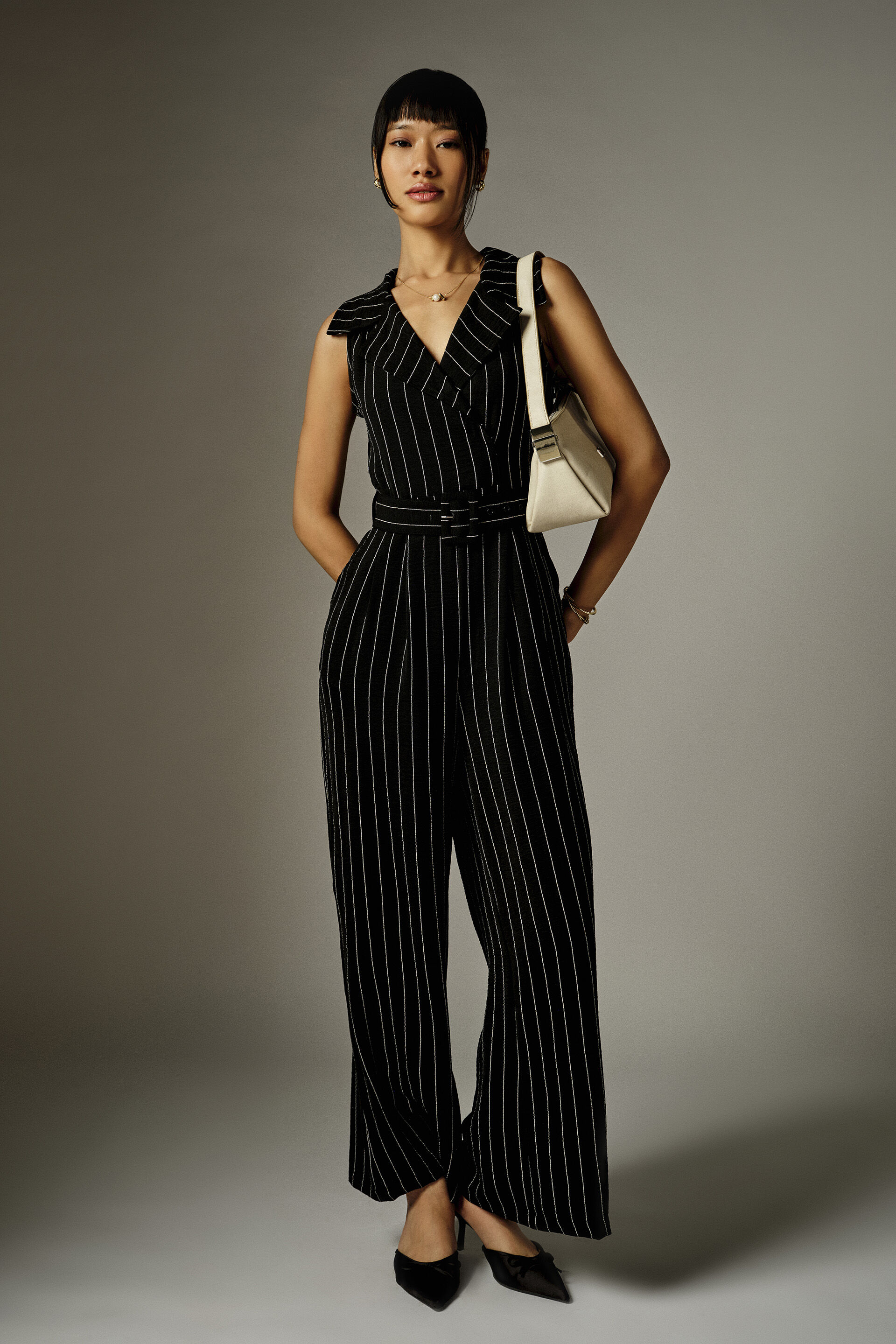 Jovelle Striped Black Jumpsuit, Black, image 3